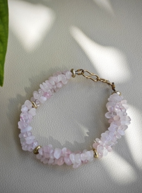 公主粉 天然随形粉水晶编织手链时尚小众气质闺蜜手工原创设计