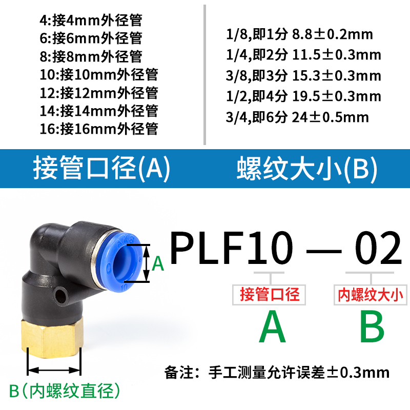 AKS气动快速插接头弯头内螺纹PLF4-M5/6-01/8-02/10-03/12-04 L型 - 图2