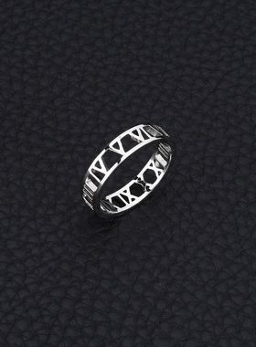 欧美罗马数字钢不女时尚指环 男潮配饰跨境戒指镂空高品质掉色钛