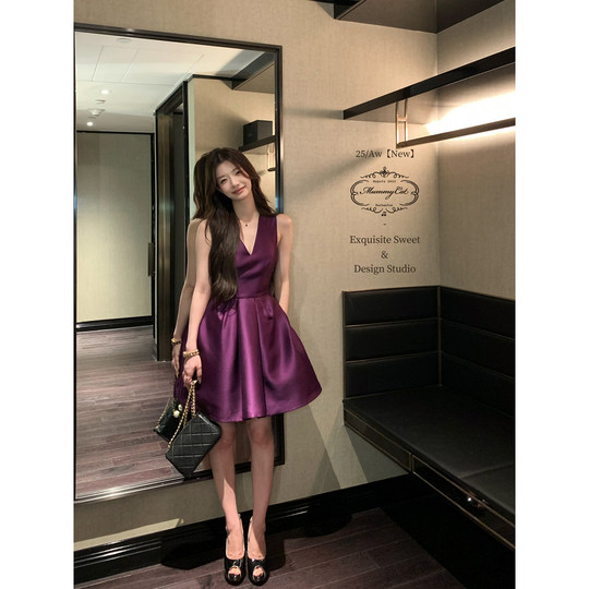 MummyCat下蛋喵【璀璨人生】 25新品魅影紫贵气深V领礼服连衣裙