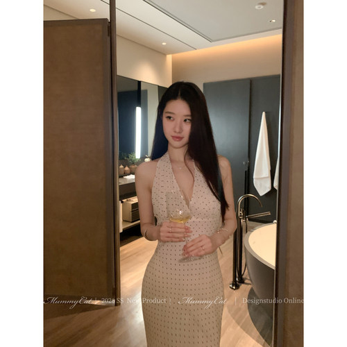Mummy Cat下蛋喵 【美丽时光】26新品100人丝斜裁波点系带连衣裙 - 图0