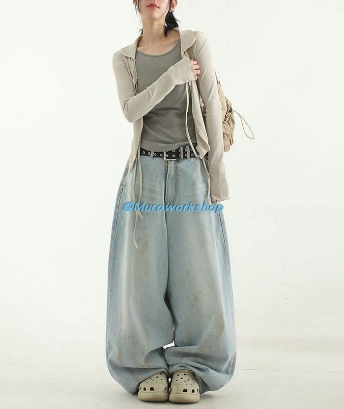 Muro A/W23男女同款oversize dirty denim balloon做旧气球牛仔裤 - 图2