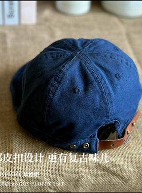 虚无主义深蓝绣花矩形软檐棒球帽