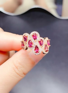 925纯银戒指活圈镶嵌8粒水滴3×5透辉石石榴石托帕石戒托银托加工