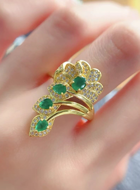 925纯银镀金镶嵌椭圆3×4/水滴4×5祖母绿戒指戒托银托款式定制