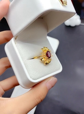 “胜利之花”925纯银镶嵌椭圆6*8红宝石戒指戒托银托空托定制批发