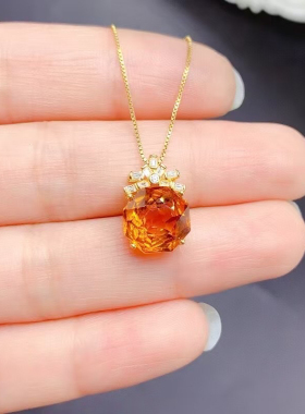 新款925纯银吊坠空托来石定制镶嵌圆10×10宝石切面粉晶项链银托