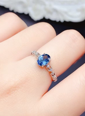 新款925纯银戒指空托镶嵌椭圆5×7透辉宝石海蓝宝银托代加工定制