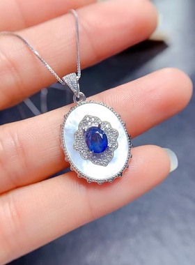 925纯银蓝宝石戒指来石镶嵌椭圆5x7吊坠空托代加工银托定制项链