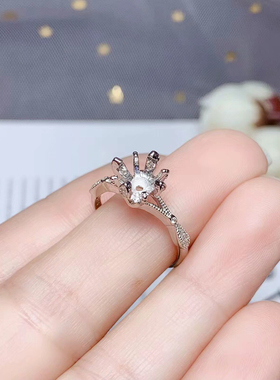 精工925纯银戒托空托莫桑钻仿钻活圈镶嵌圆形6.5一克拉来石定制