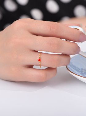 曼妮工坊“一心一意”链戒通体18K彩黄不掉色AU750戒指软戒网红