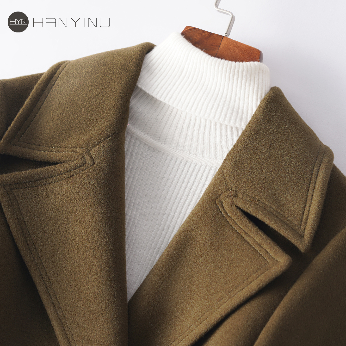 全羊毛呢大衣女中长款西装领双排扣时尚2025秋冬新款休闲流行外套 - 图2