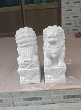 汉白玉石狮子墓地雕刻家用看门一对摆件小号 镇宅守灵狮看家用