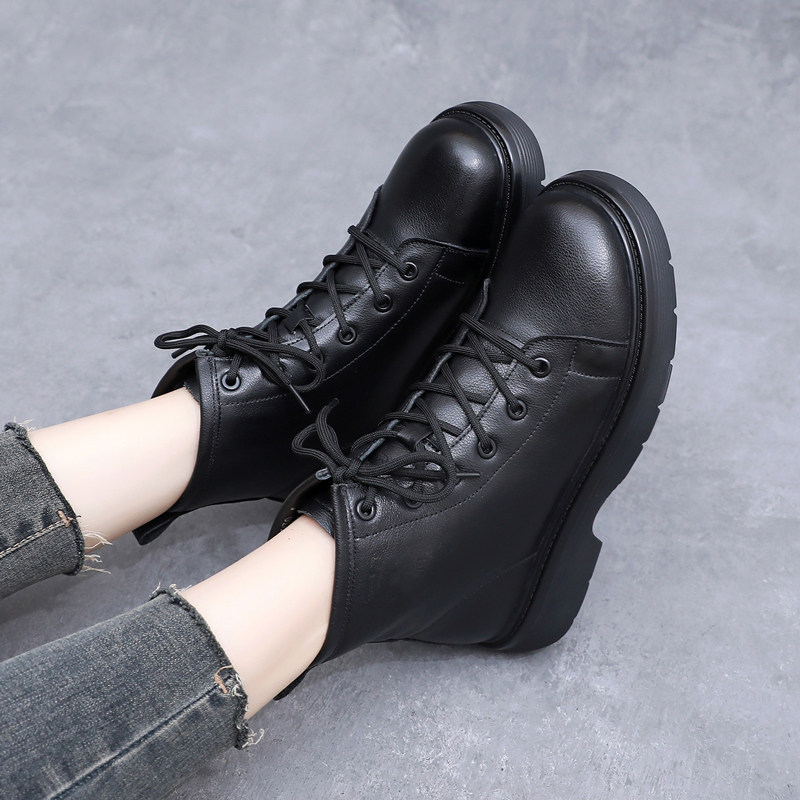 真皮厚底女靴马丁靴秋冬季系带黑色皮靴春秋单靴子松糕短靴舒适,淘宝优惠券,粉丝福利购,淘宝优惠卷