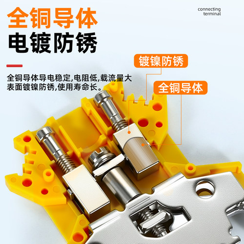 黄绿接地端子USLKG-6/2.5/3/5/10N平方UK黄绿双色导轨地线接线排 - 图0