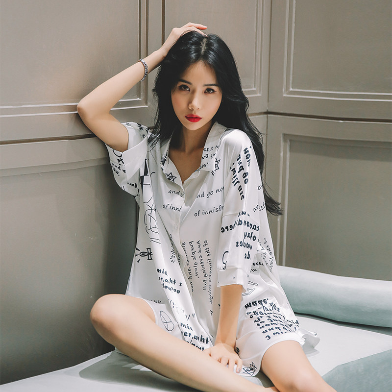 2020新品夏春秋款白色性感衬衫睡裙 pxfc睡裙