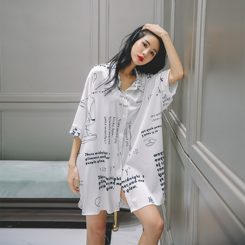 2020新品夏春秋款白色性感衬衫睡裙 pxfc睡裙