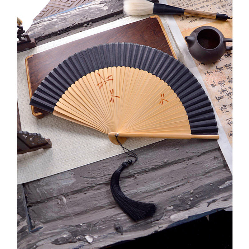 中国风全竹雕刻镂空扇子日式纯色黑色扇子古风旗袍夏季男女舞蹈扇,淘宝优惠券,粉丝福利购,淘宝优惠卷