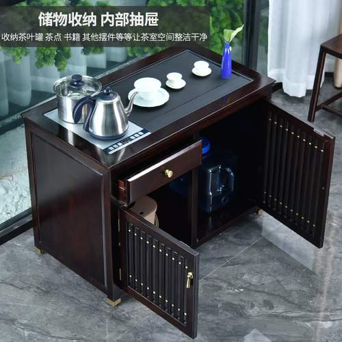 千怡堂移动茶台家用小茶车茶柜家用实木乌金石功夫茶几烧水壶一体 - 图2