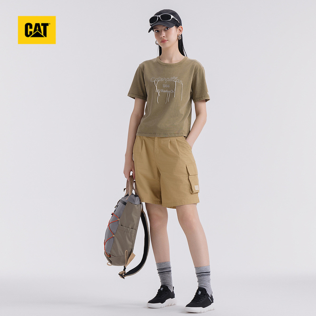 CAT卡特25夏季新品女士户外美式工装风贴袋休闲短裤五分裤,淘宝优惠券,粉丝福利购,淘宝优惠卷