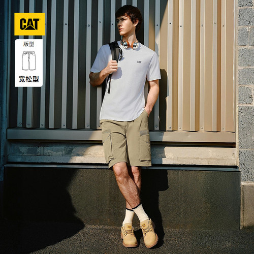 CAT卡特26夏季新品男士复古宽松抽绳设计休闲大口袋工装短裤 - 图0