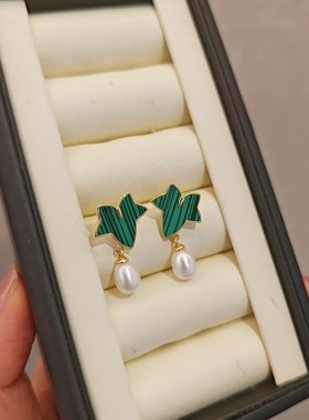 香港壹刻珠宝 天然淡水珍珠心之所叶耳钉一对 配专柜礼盒+礼袋