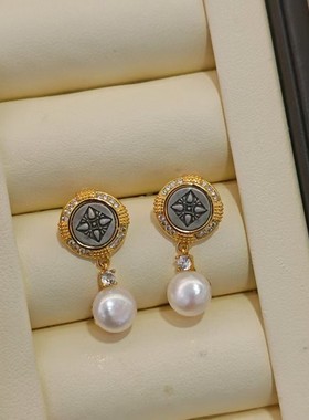 香港壹刻珠宝天然淡水珍珠新中式罗盘耳钉两款颜色配专柜礼盒礼袋