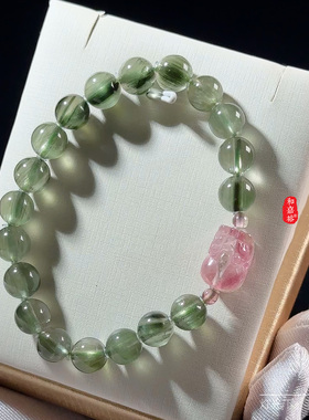 和嘉裕原创绿发晶碧玺手链国潮风西瓜貔貅雕刻手串精品首饰礼物女