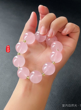 和嘉裕天然莫桑比克星光粉水晶橄榄石手链精品19.9mm大颗粒手串女