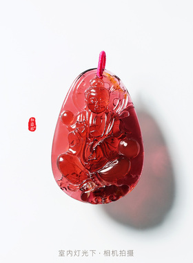 和嘉裕玻璃体红碧玺观音吊坠天然老矿精品雕刻收藏级项坠鱼牌正品
