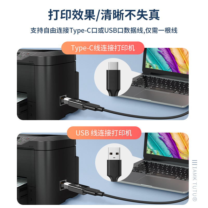 适用于Type c转+B头midi方口USB连接线2.0转接头双C头数据线OTG声卡电子琴标签打印机电钢琴苹果电脑华为手机 - 图3