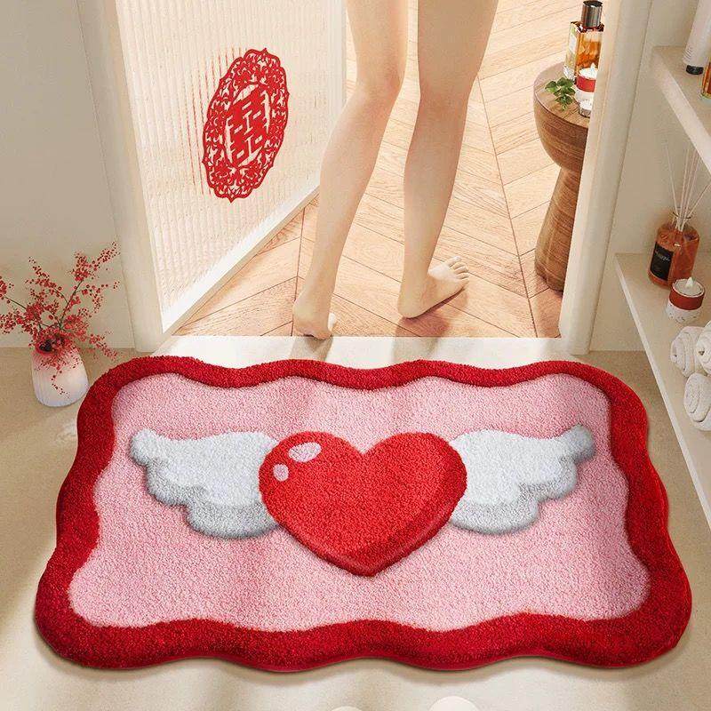 卫生间地垫吸水防滑浴室门垫爱心毛绒家用卧室厕所进门口脚垫,淘宝优惠券,粉丝福利购,淘宝优惠卷