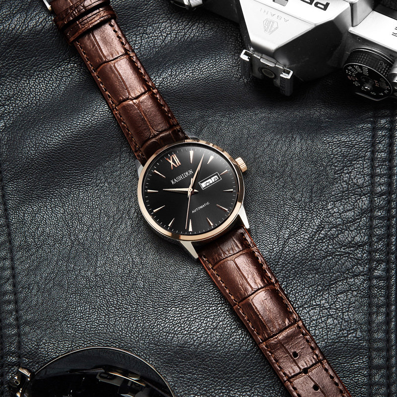 卡诗顿男士真皮带镂空全自动机械表 卡诗顿雅韵国产腕表