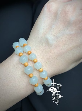 *吉祥玉易坊*新疆和田籽料 白玉  莲花珠手串  （三大一小 ）