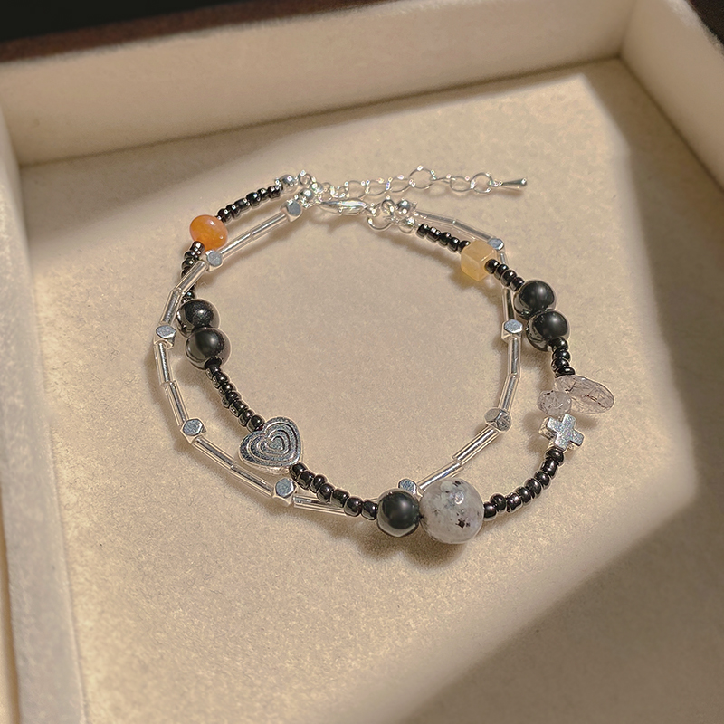 复古双层爱心串珠女夏ins小众手链 瑾年手链