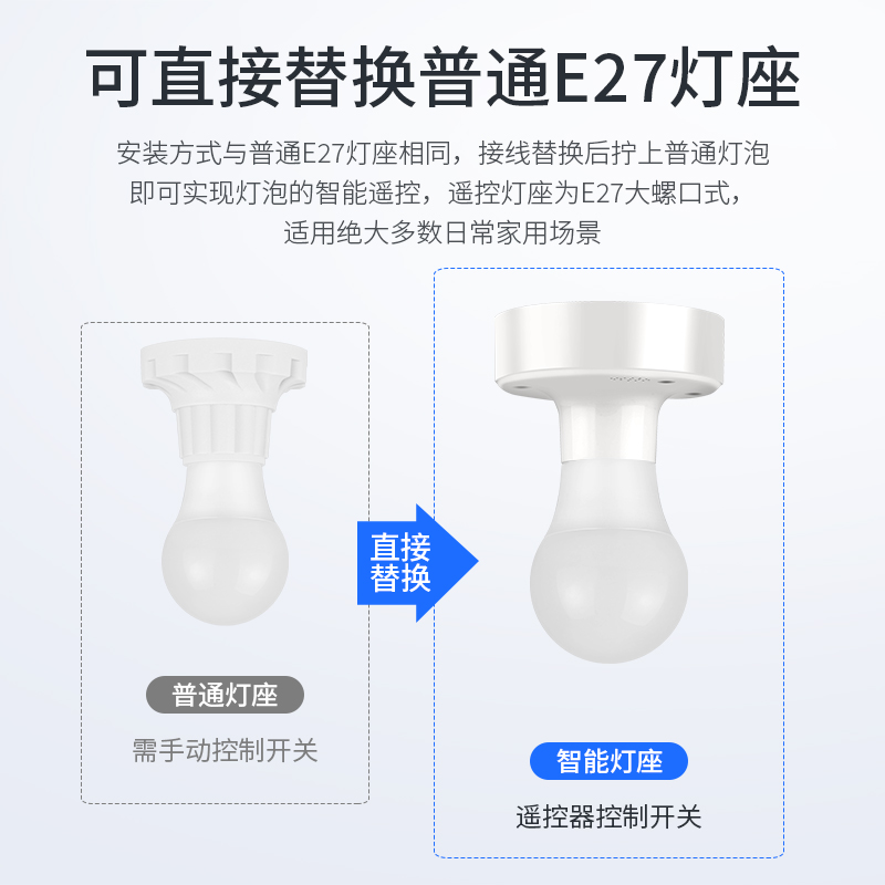 无线遥控灯座e27大螺口式平灯头带线开关家用220V电灯灯控控制器