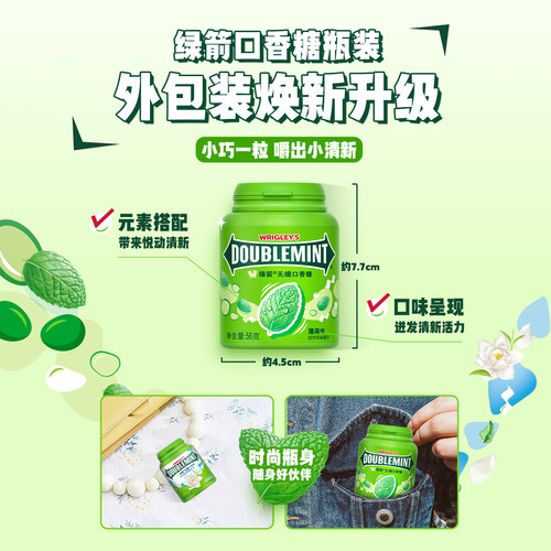 【白鹿同款】绿箭口香糖原味薄荷约40粒口香糖清新口气办公室零食 - 图0