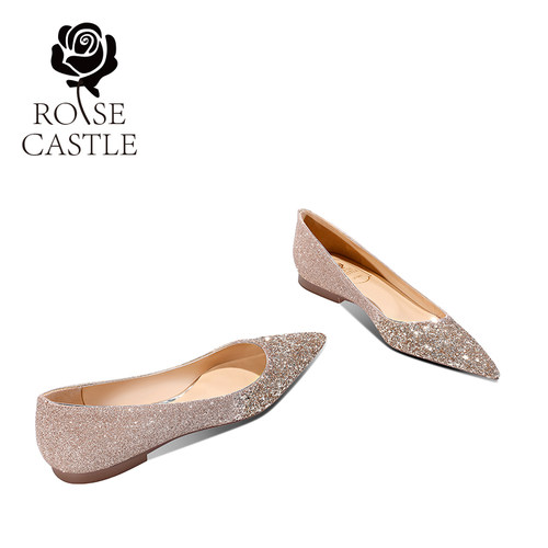 rose castle平底婚鞋女不累脚孕妇新娘鞋日常两穿主婚纱水晶单鞋 - 图2