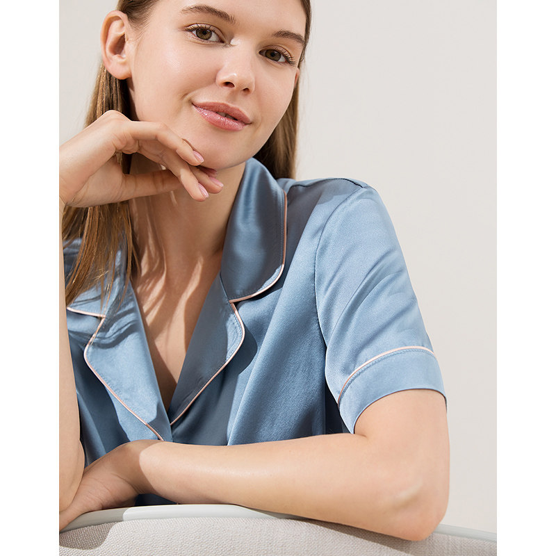 金三塔春夏100%桑蚕丝短袖睡衣 金三塔浙江睡衣/家居服套装