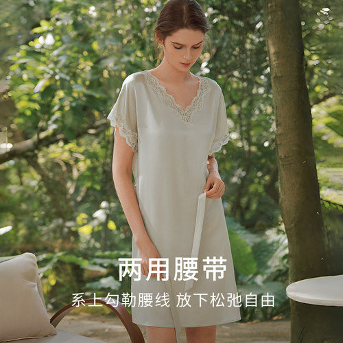 19姆米重磅真丝睡裙女金三塔100%桑蚕丝蕾丝新款宽松舒适送礼睡衣 - 图2
