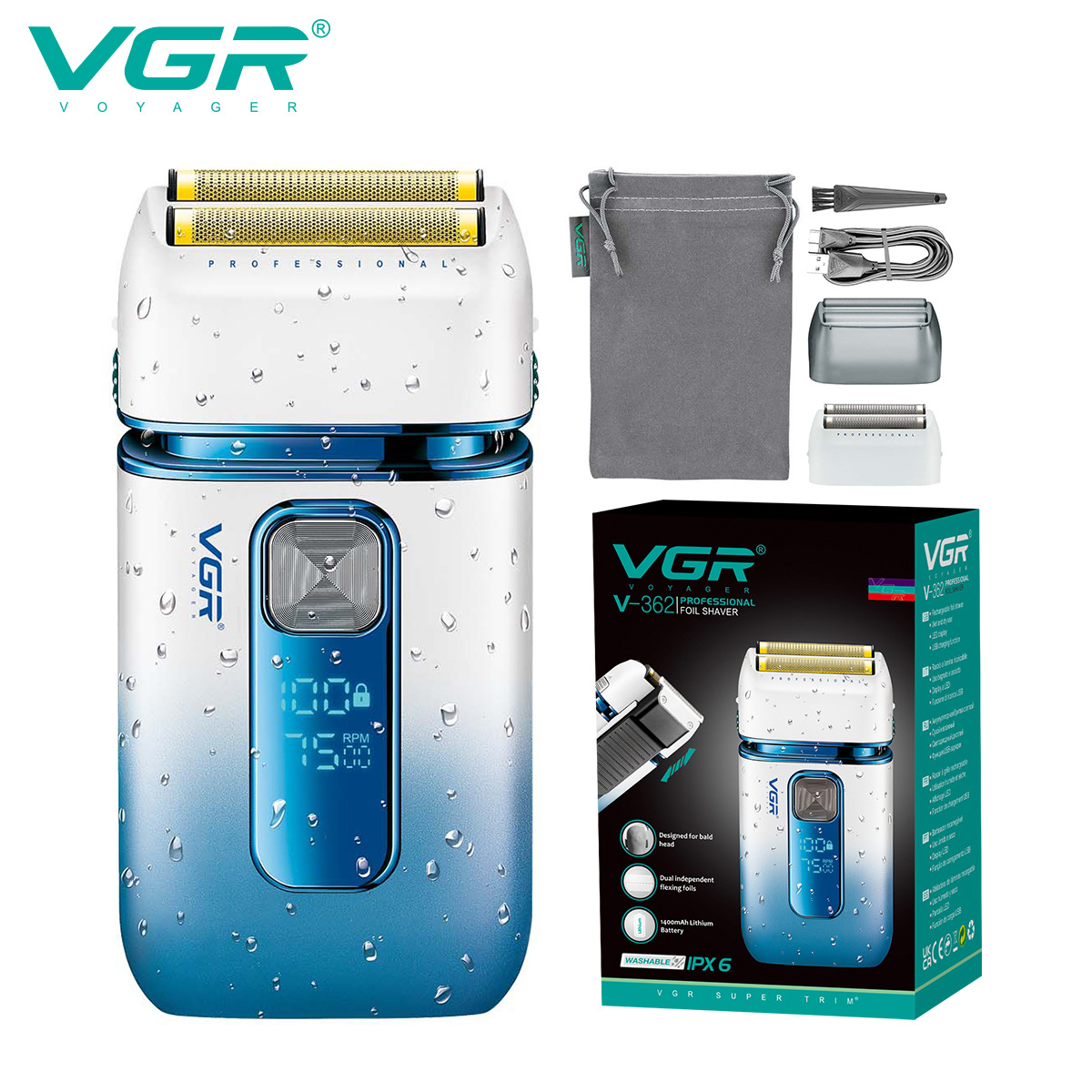 VGR往复式剃须刀电动刮胡刀光头神器理发器可防水洗充电式增白器-图3