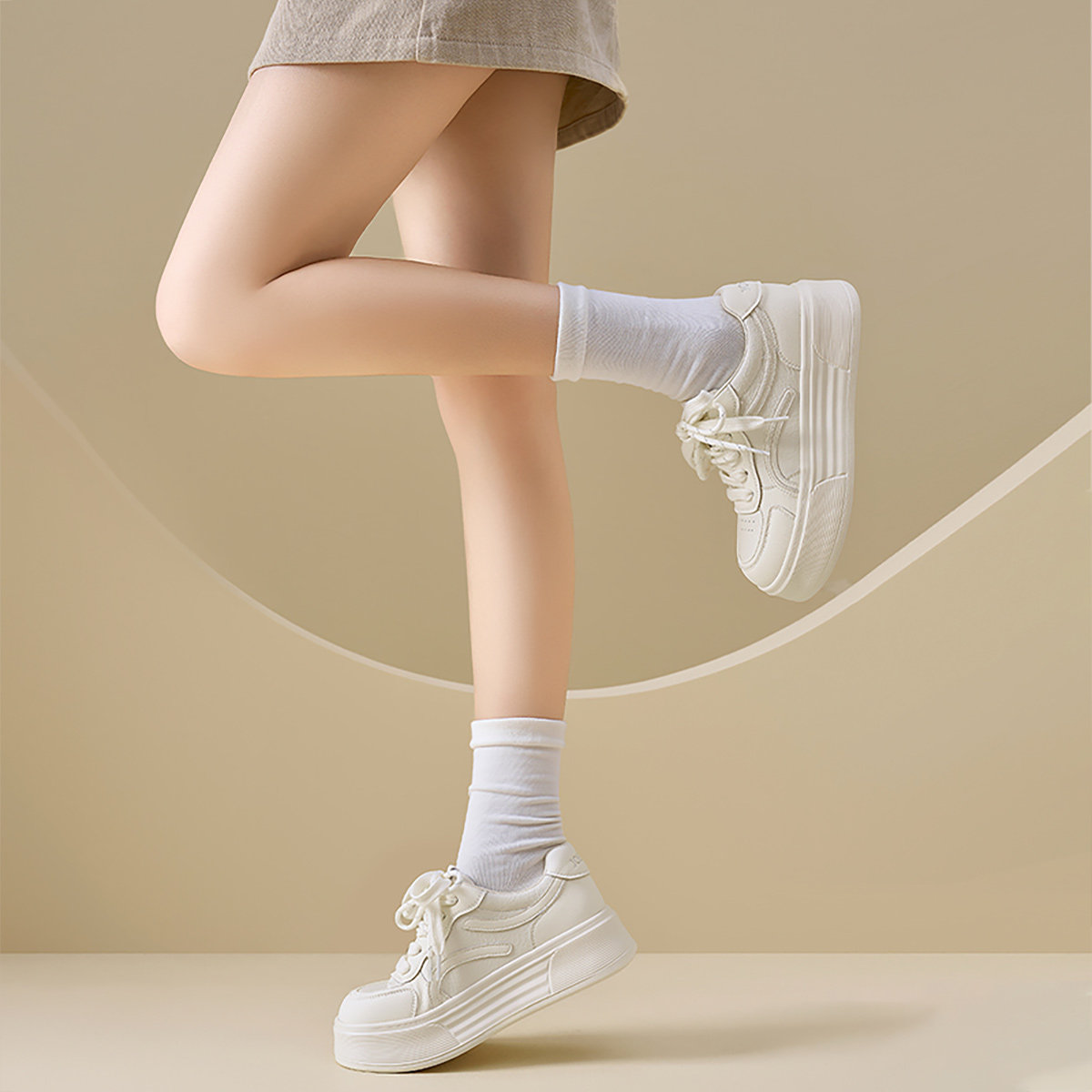 卓诗尼2026年春季新款厚底小白鞋女系带休闲板鞋百搭学生鞋,淘宝优惠券,粉丝福利购,淘宝优惠卷