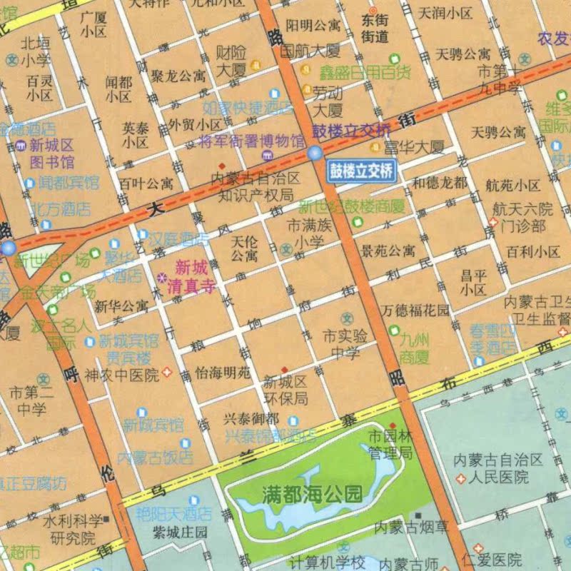 呼和浩特CITY城市地图2024版交通旅游生活地图出行指南 市区大比例尺街道详图 单张折叠 市辖区图 景点地图内蒙古旅游图 - 图1