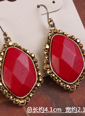 夸张复古红色贝壳长毛衣项链耳环