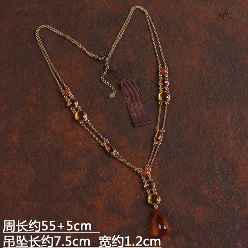J46欧美老货Monet中古着美拉德虎眼石红褐色女莫奈项链耳环夹钉 - 图0