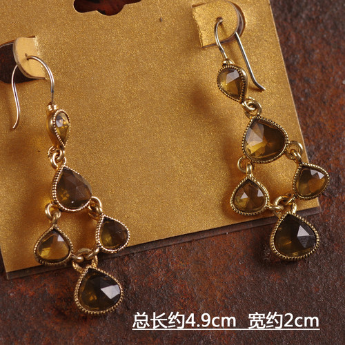J46欧美老货Monet中古着美拉德虎眼石红褐色女莫奈项链耳环夹钉 - 图3