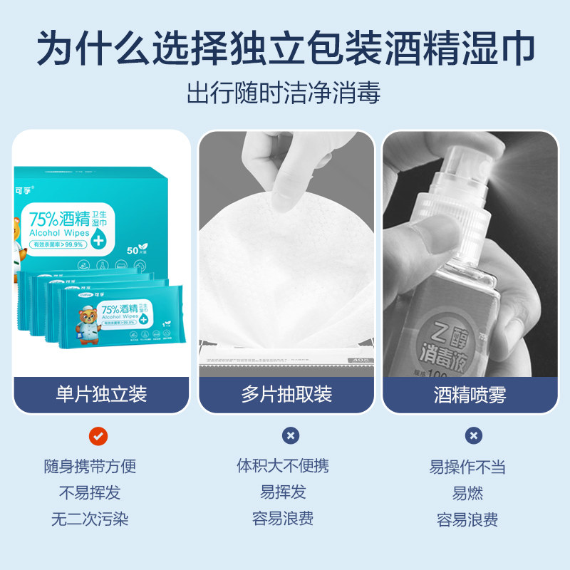 可孚酒精湿巾单独包装小包便携医用75度液消毒湿纸巾片装学生专用,淘宝优惠券,粉丝福利购,淘宝优惠卷