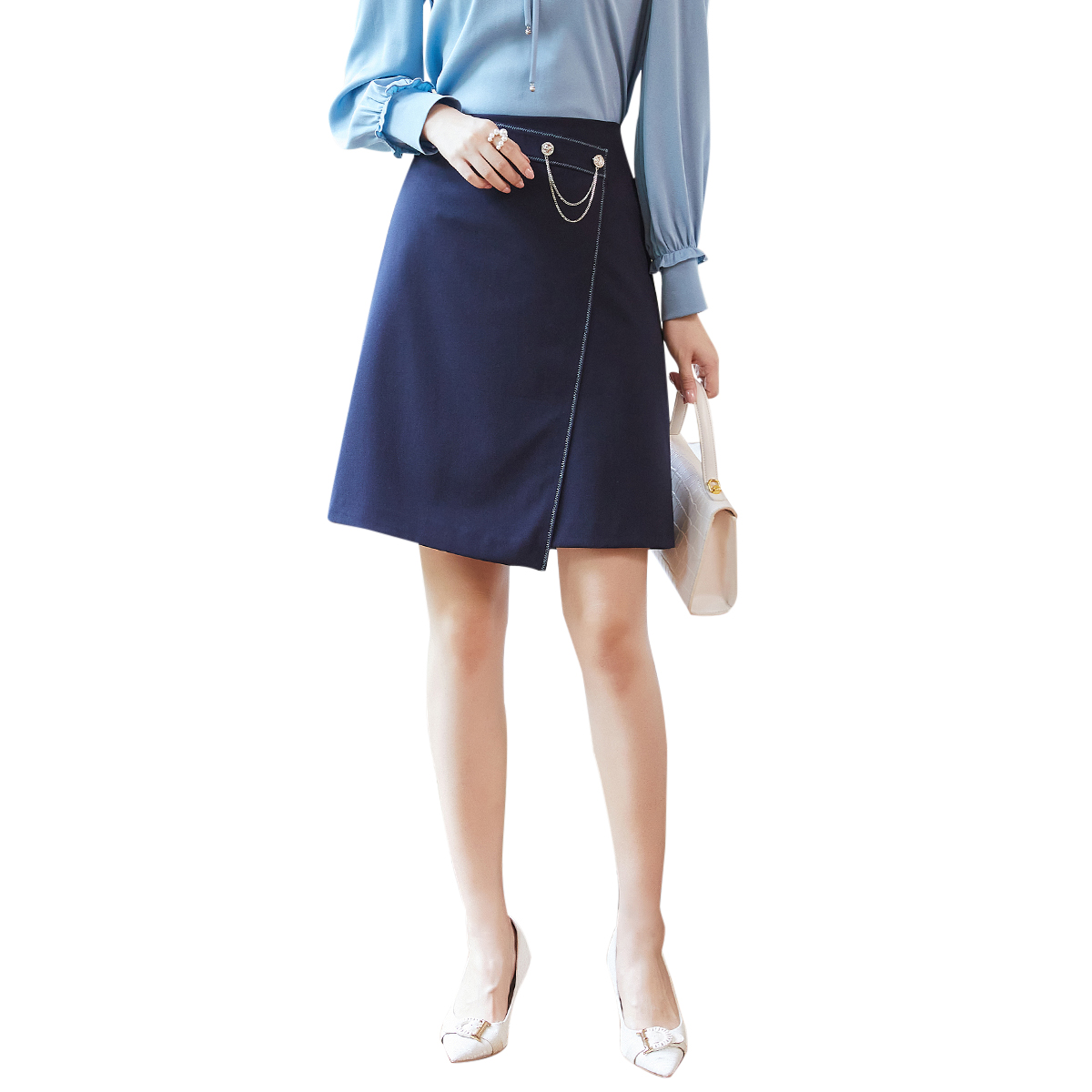 歌蒂诗秋季专柜新款时尚高腰不规则下摆A字半身裙女1C11Q1212 - 图3