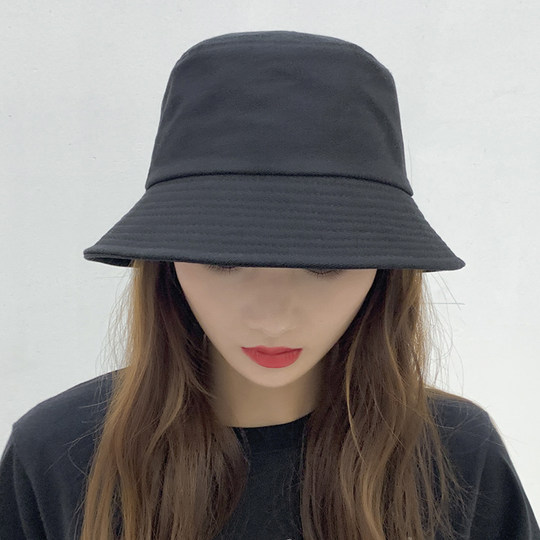 Hat Women's Korean Style Trendy Black Fisherman Hat Summer Thin Women's Breathable Sun Shade Sun Protection Japanese Versatile Solid Color Basin Hat