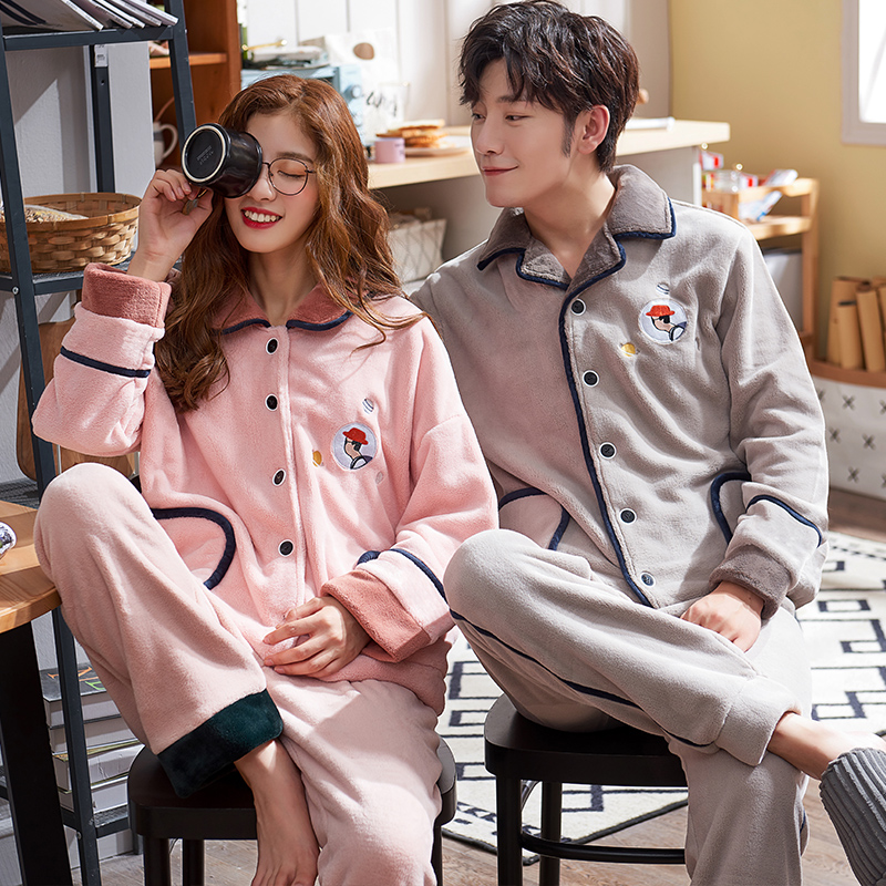 秋冬款珊瑚绒情侣男士冬季加绒睡衣 兰秀美睡衣/家居服套装